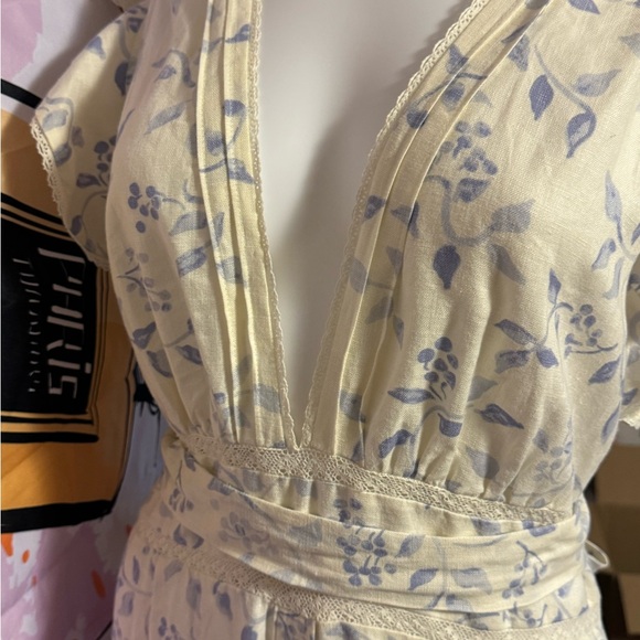 NWOT Reformation unlined pastel blue flowered country cotton smock pocket dress - Picture 3 of 16